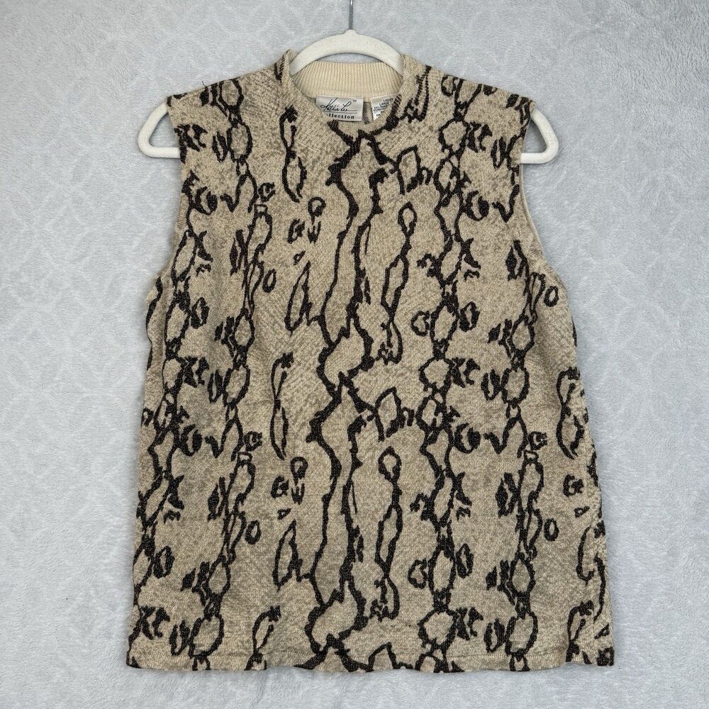 Vtg Kathie Lee Sweater Large Snake Metallic Gold Sleeveless Mock Neck Grunge 90s